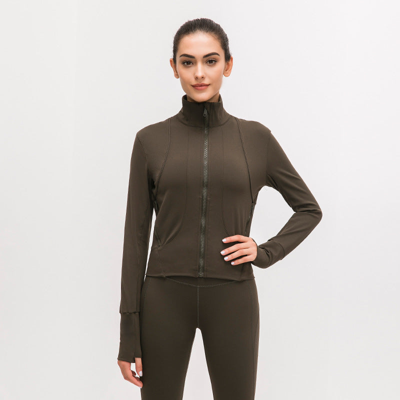Women's standing collar sports jacket with long sleeve Yoga coat