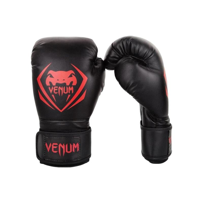 Venum Contender Boxing Gloves - Black/Red, Curved Anatomical Design, 100% Premium Semi Leather, Multi-Density Foam Padding, Large Velcro Strap