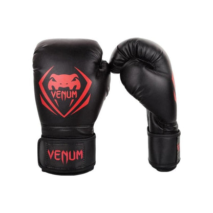 Venum Contender Boxing Gloves - Black/Red, Curved Anatomical Design, 100% Premium Semi Leather, Multi-Density Foam Padding, Large Velcro Strap